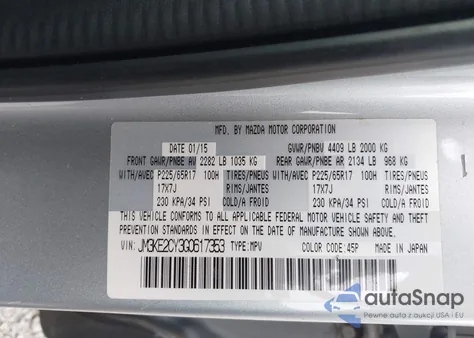 2016 Mazda Cx-5 Touring z USA, uszkodzony, nr VIN JM3KE2CY3G0617353